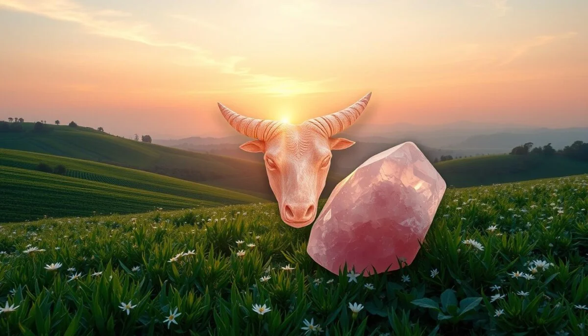 Touro e quartzo rosa