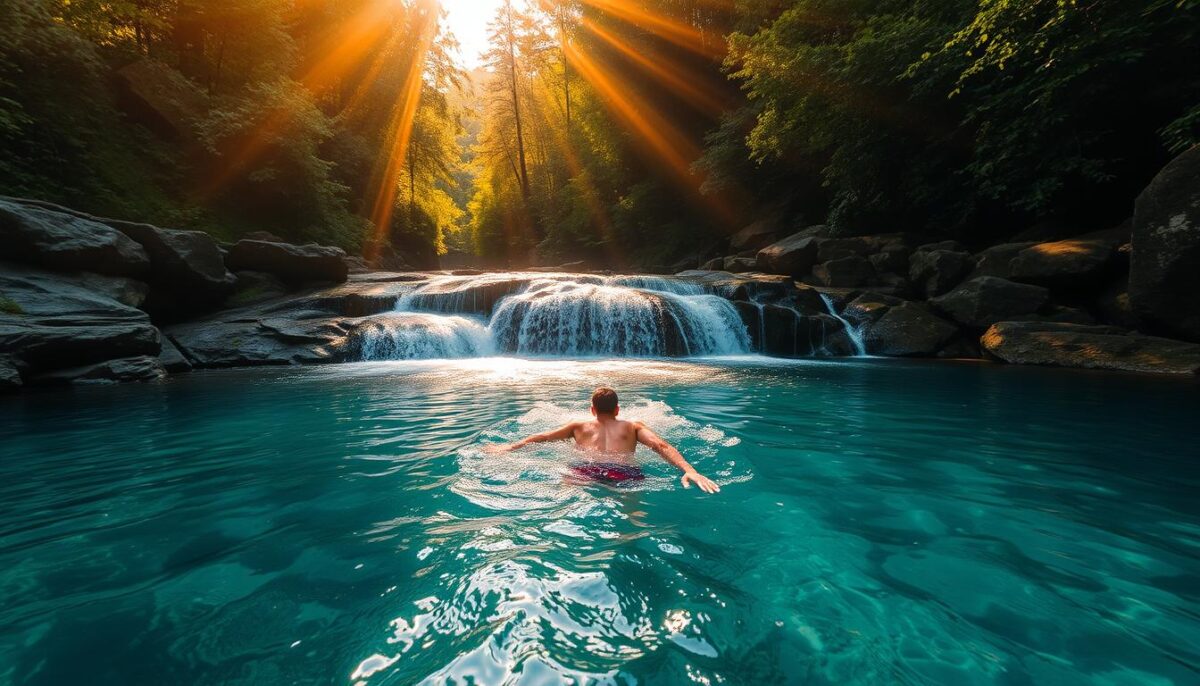 Sonhar nadando em cachoeira