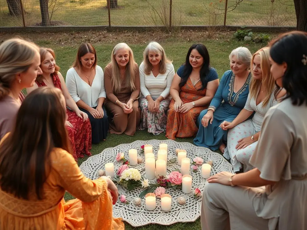 Círculo de mulheres em ritual de conexão com o sagrado feminino