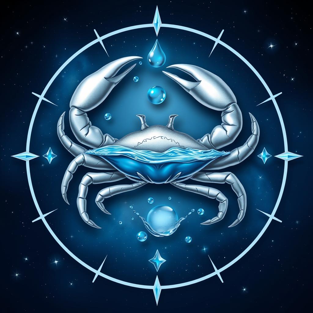 Símbolo de Câncer com elementos que representam o horóscopo da semana para este signo