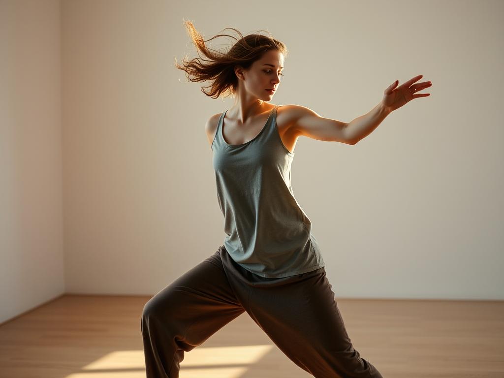 Pessoa expressando-se através de movimento livre e dança consciente