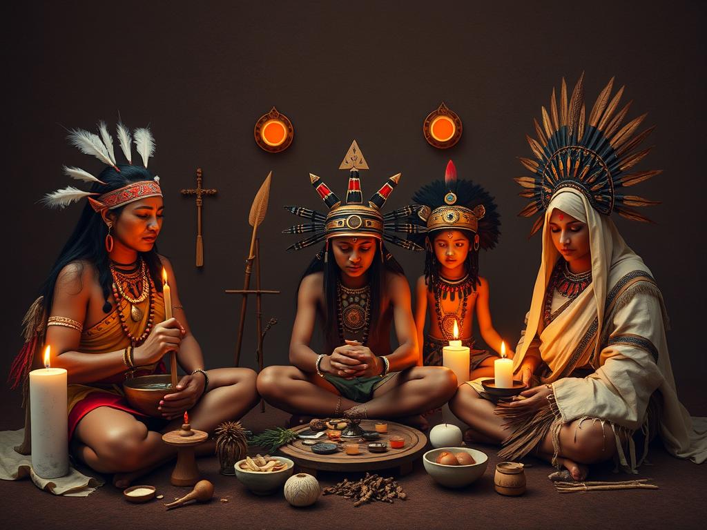 Representação de práticas espirituais indígenas e tribais