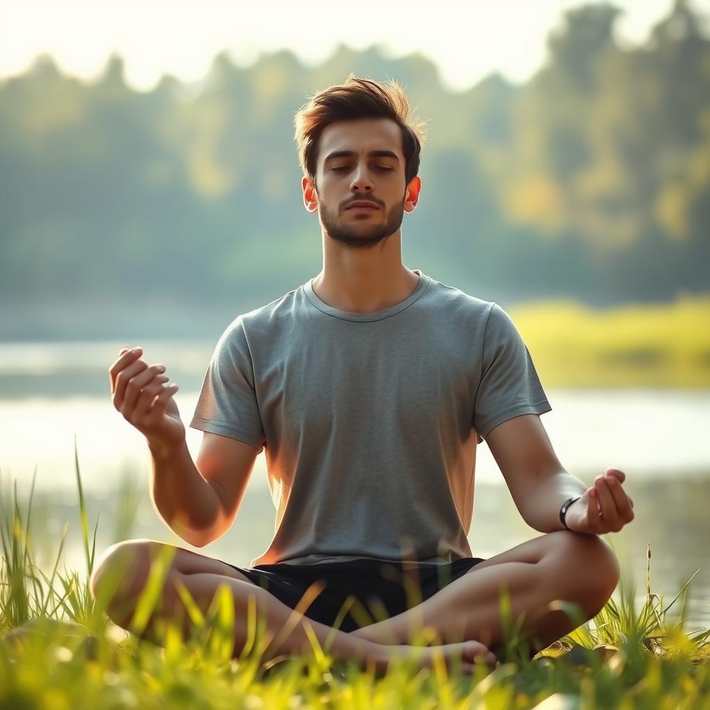 Pessoa em meditação profunda em ambiente sereno