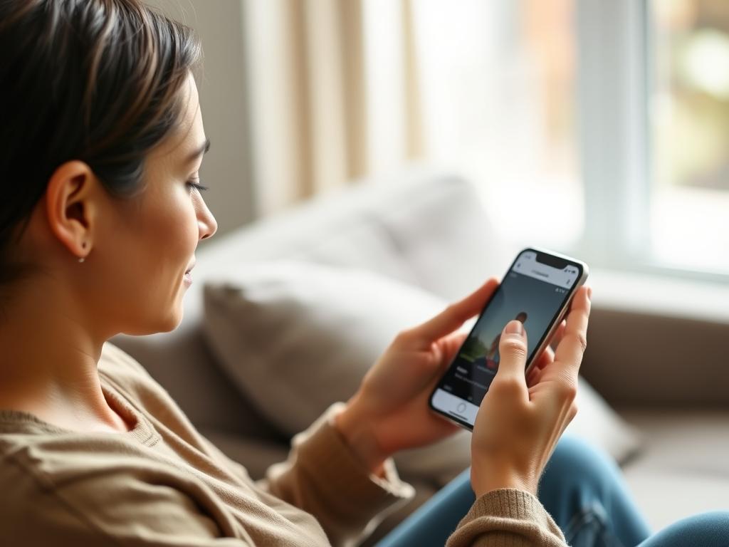 Pessoa utilizando aplicativo de meditação ou prática guiada em dispositivo móvel