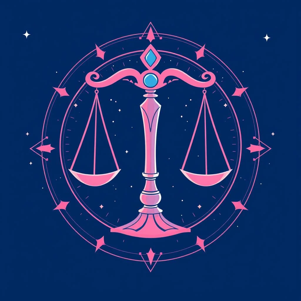 Símbolo de Libra com elementos que representam o horóscopo da semana para este signo