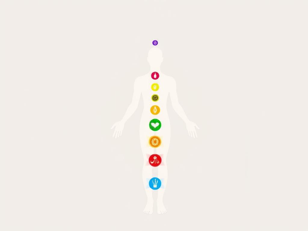Representação dos sete chakras principais no corpo humano