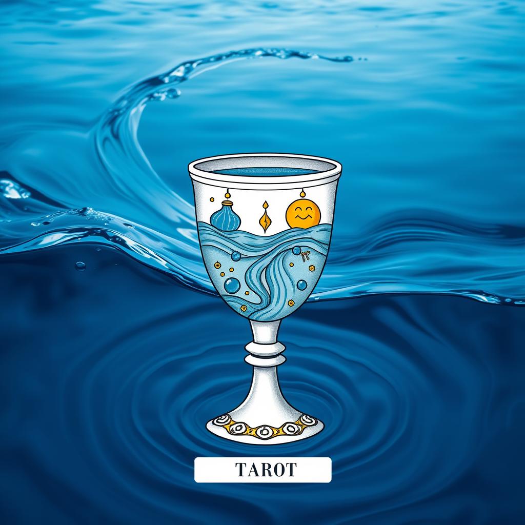 Naipe de Copas do Tarot com símbolos de água e emoções em tons de azul