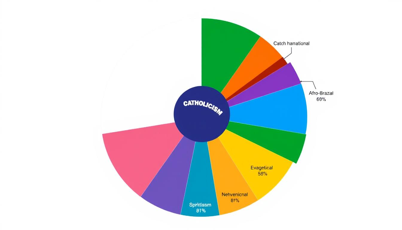 Gráfico mostrando a distribuição das religiões no Brasil