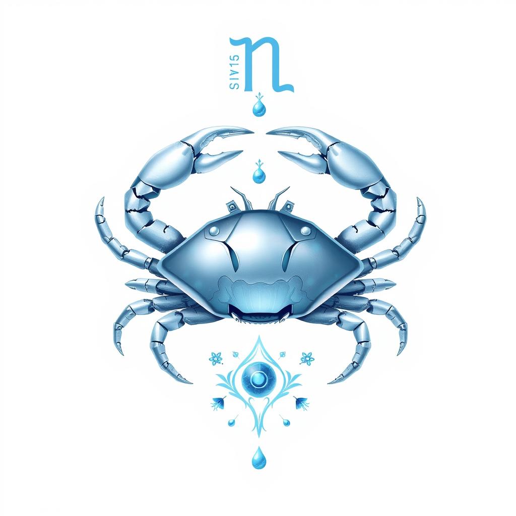 Símbolo de Câncer com elementos que representam o horoscopo mensal para este signo