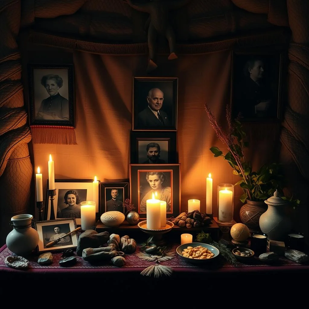 Altar com elementos de conexão ancestral e tradições antigas