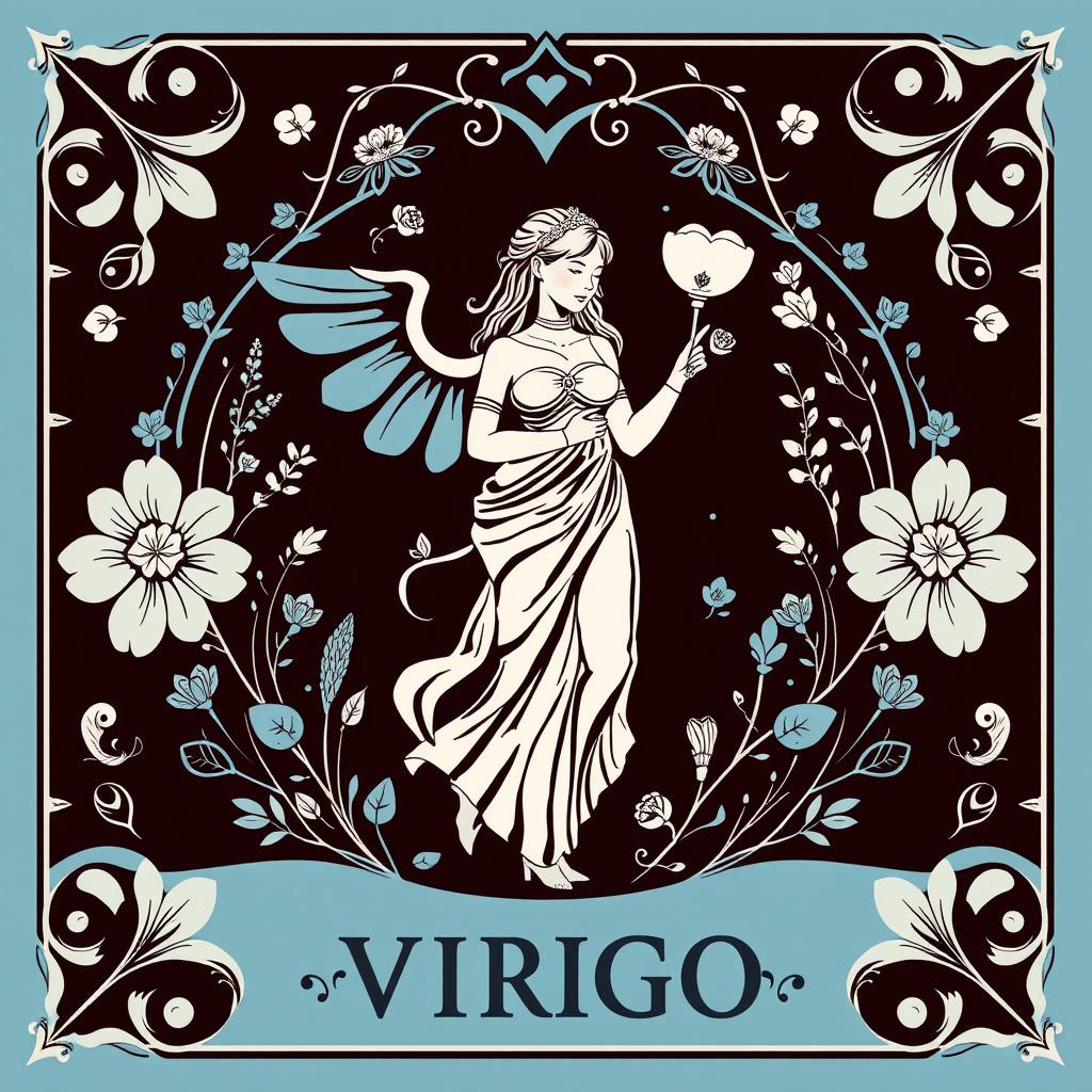 Horóscopo do Amor para Virgem - Símbolo do signo com elementos românticos em azul claro