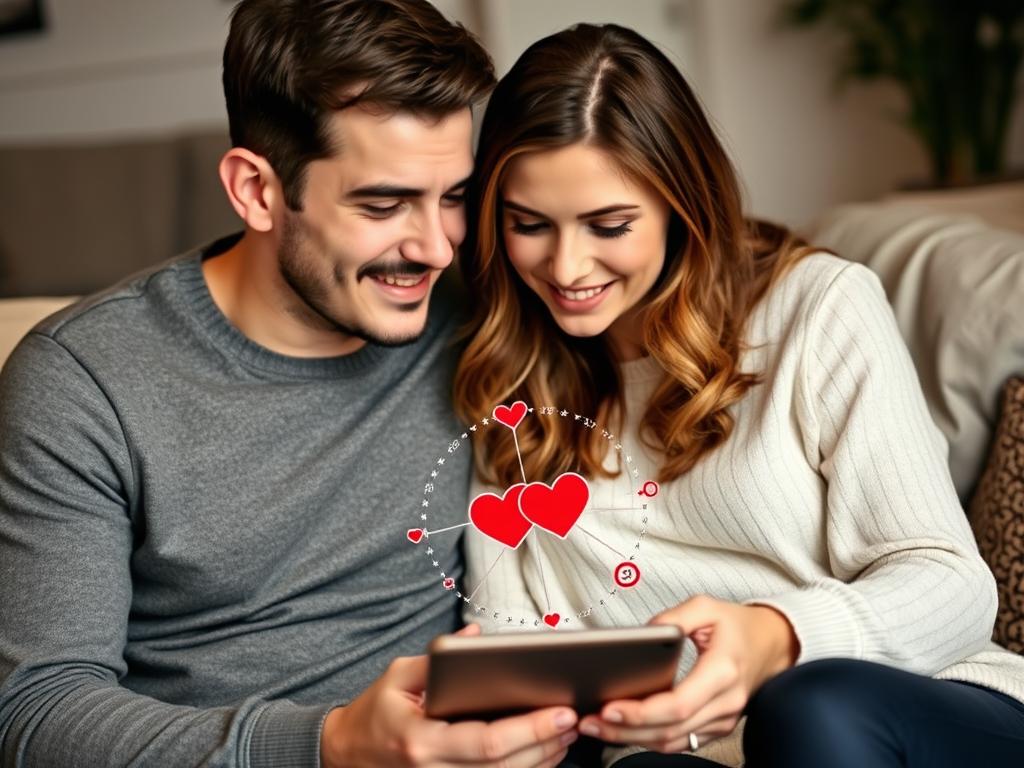 Casal consultando a compatibilidade astrológica entre seus signos