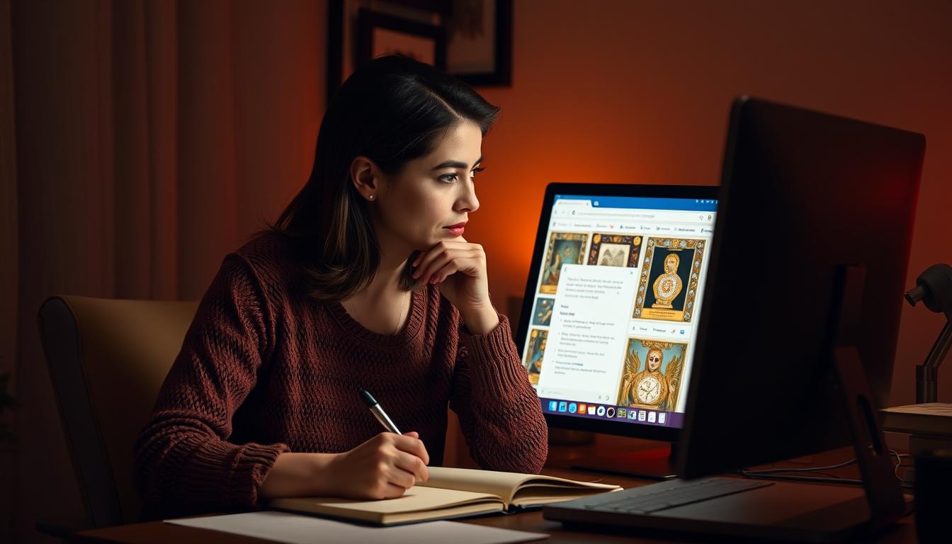 Pessoa refletindo sobre qual pergunta fazer ao consultar o tarot online