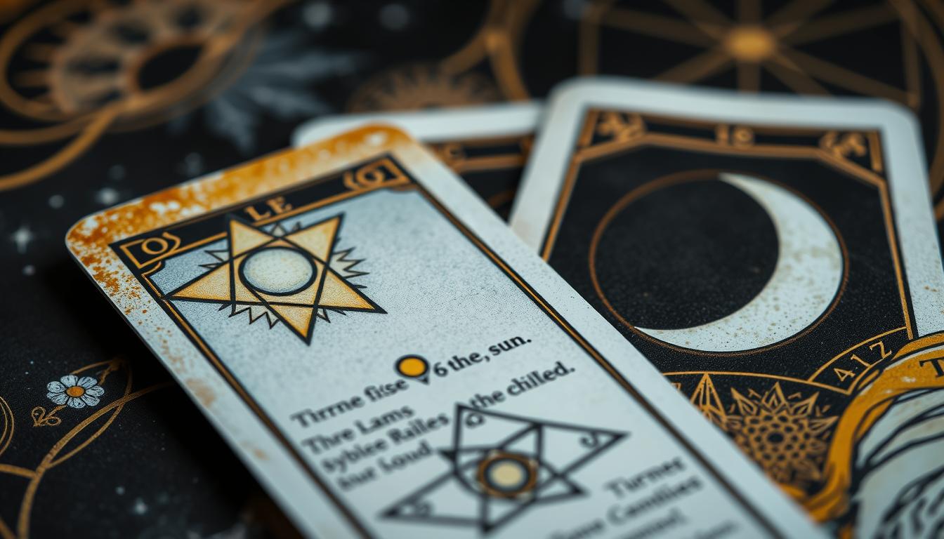 Detalhes dos símbolos em cartas de tarot como a Estrela, o Sol e a Lua com explicações visuais