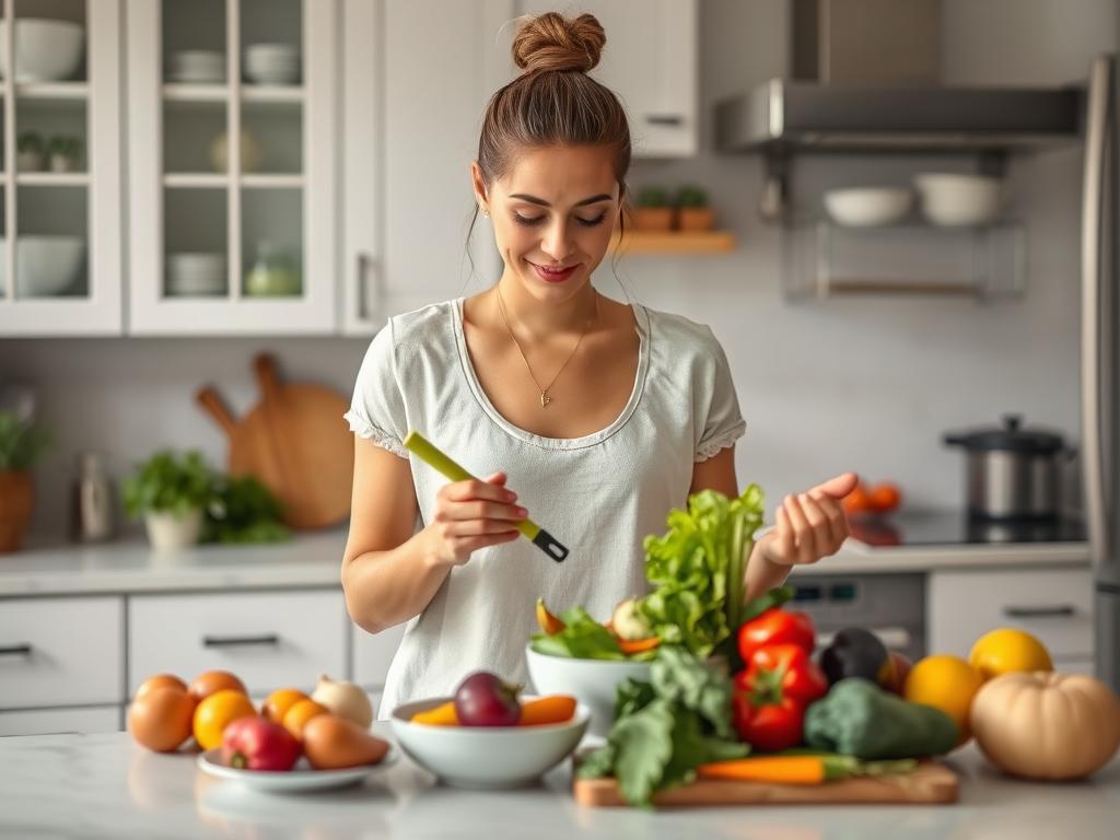 Pessoa preparando uma refeição saudável como parte de um estilo de vida consciente