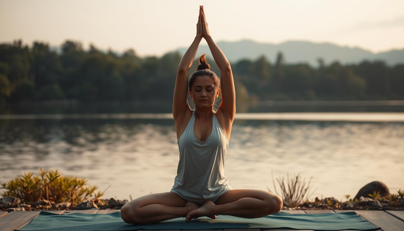 Pessoa praticando yoga, demonstrando a conexão mente-corpo