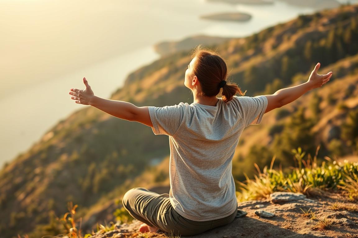 Pessoa em momento de gratidão e conexão com a natureza