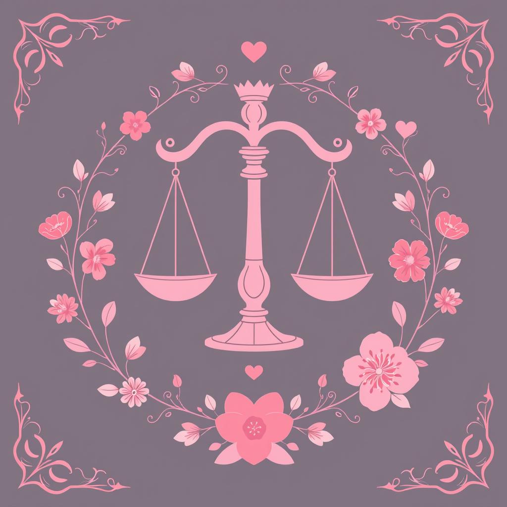 Horóscopo do Amor para Libra - Símbolo do signo com elementos românticos em rosa