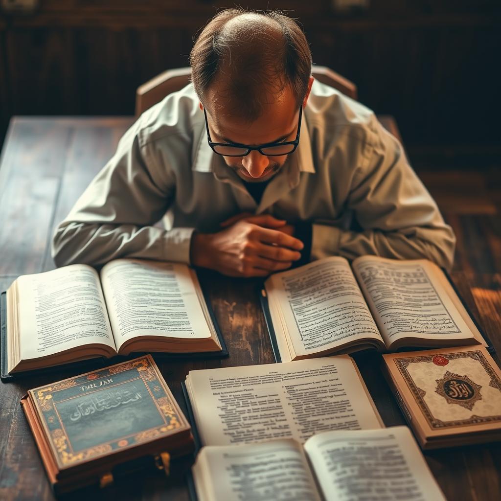 Pessoa estudando textos sagrados religiosos