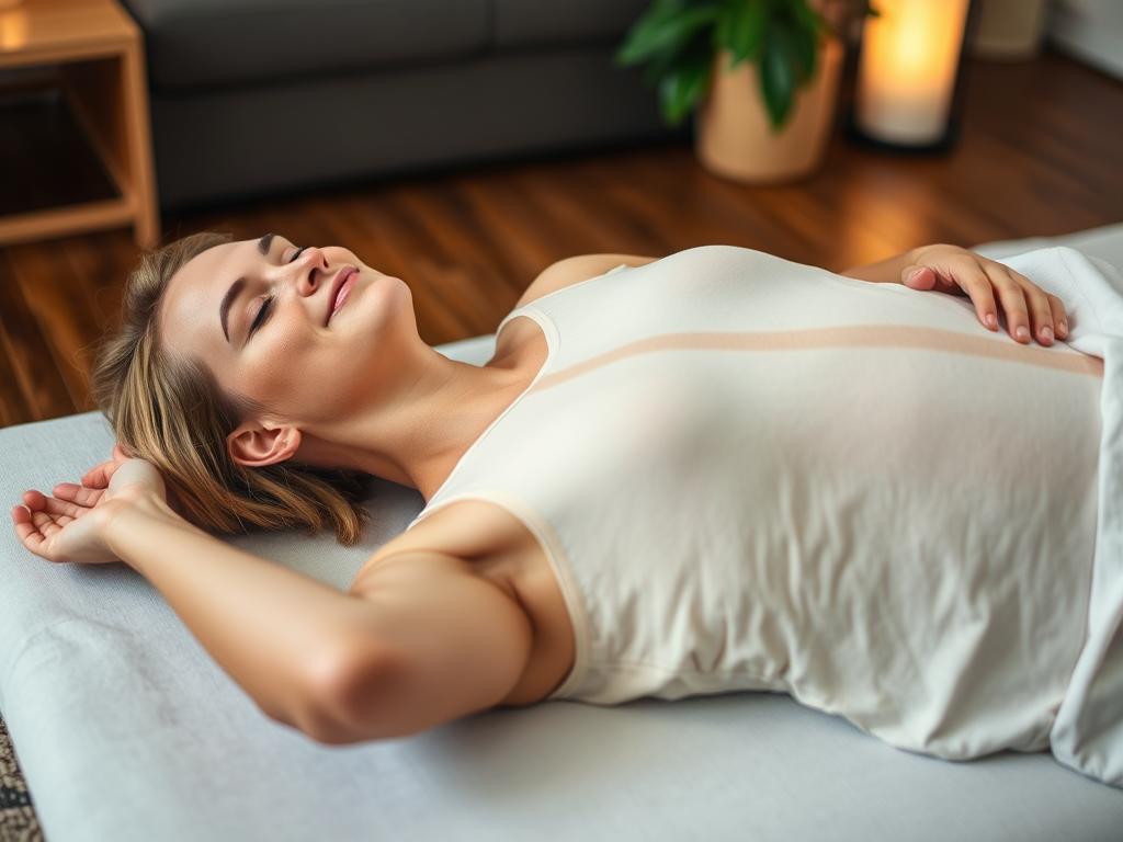 Pessoa realizando prática guiada de escaneamento corporal para consciência plena