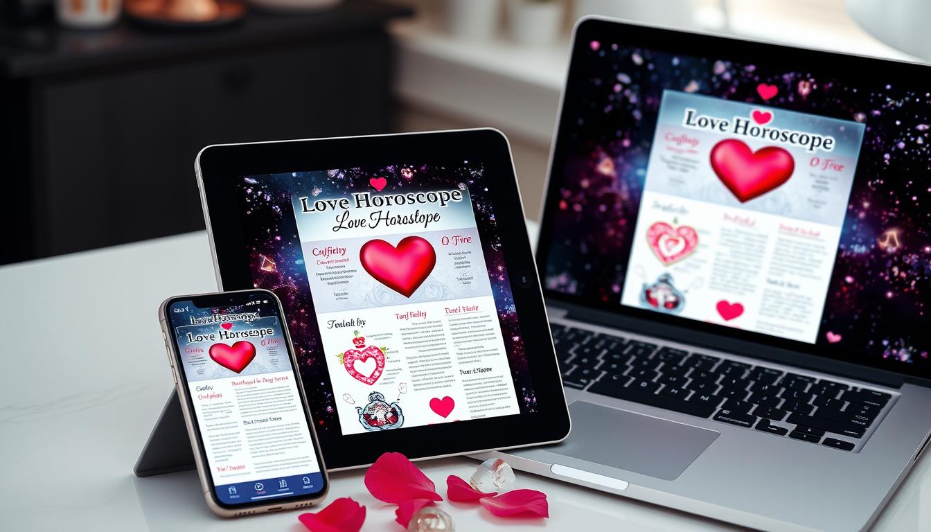 Newsletter do Horóscopo do Amor sendo visualizada em diferentes dispositivos