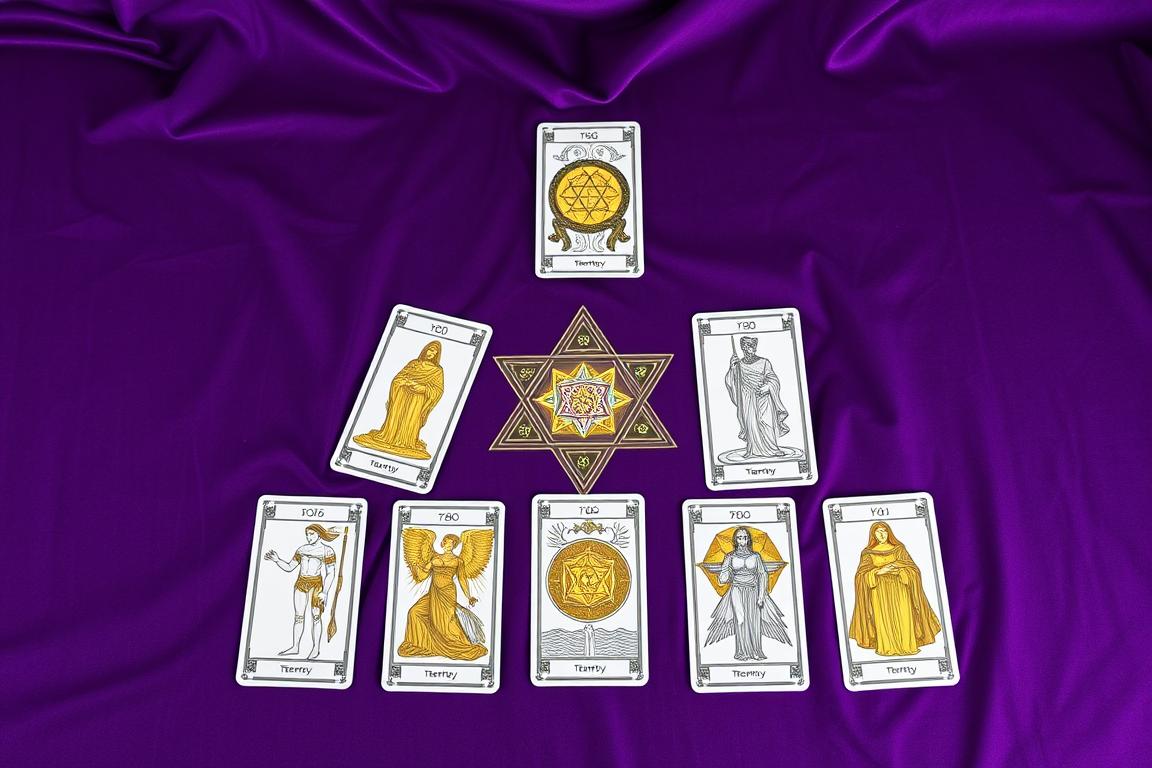 Tarot Tetraktys com dez cartas dispostas em formato triangular pitagórico