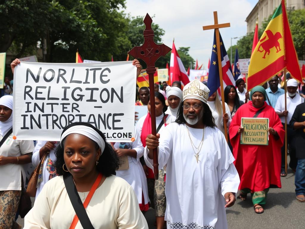 Manifestação contra a intolerância religiosa com praticantes de religiões afrodescendentes
