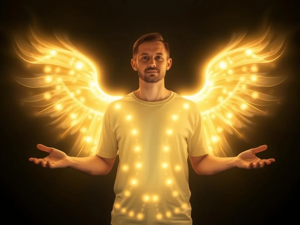 Pessoa criando campo de proteção energética com luz ao redor