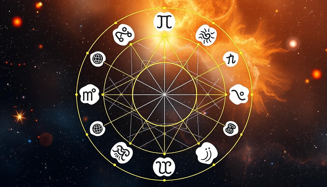 Diagrama de compatibilidade entre signos para o horoscopo mensal mostrando conexões entre elementos