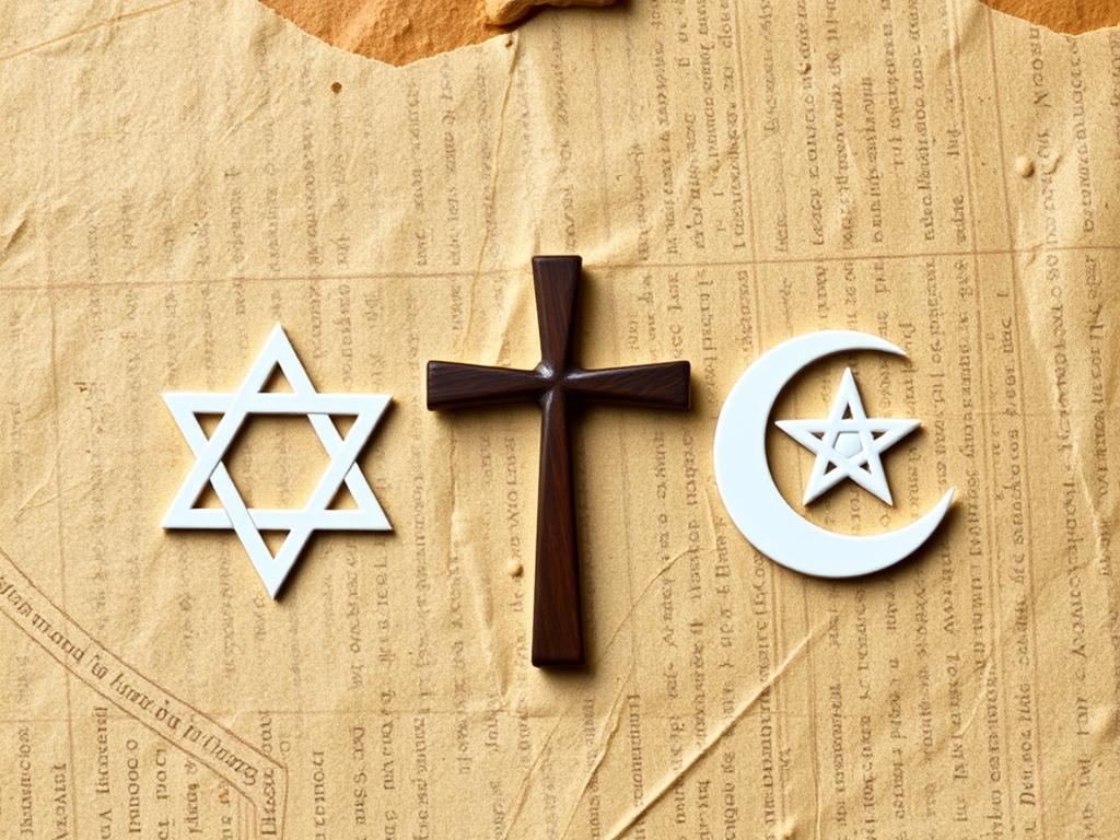 Símbolos das religiões abraâmicas: Judaísmo, Cristianismo e Islamismo