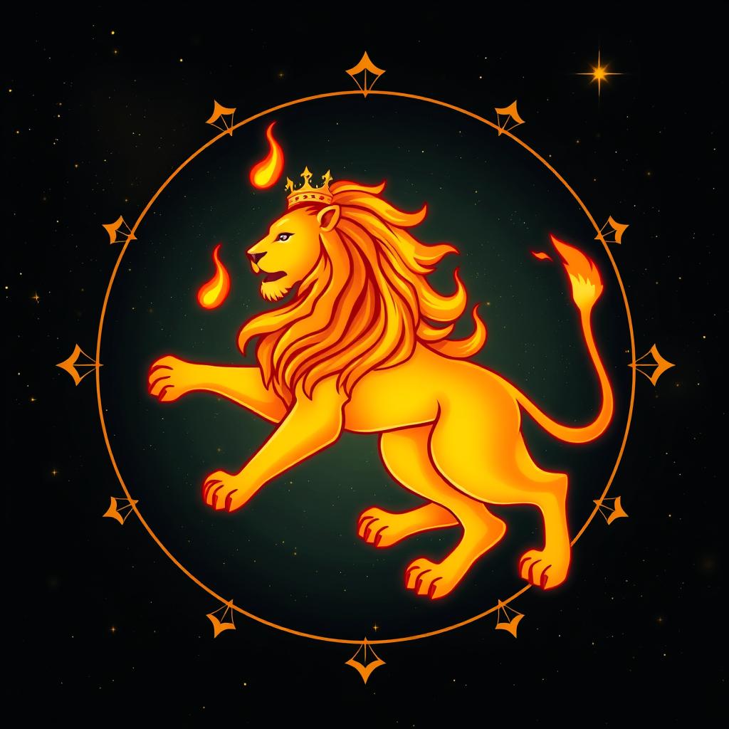 Símbolo de Leão com elementos que representam o horóscopo da semana para este signo