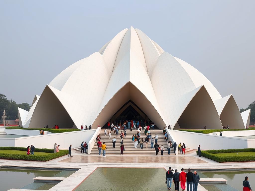 Templo Baha'i com arquitetura em forma de lótus simbolizando a unidade das religiões