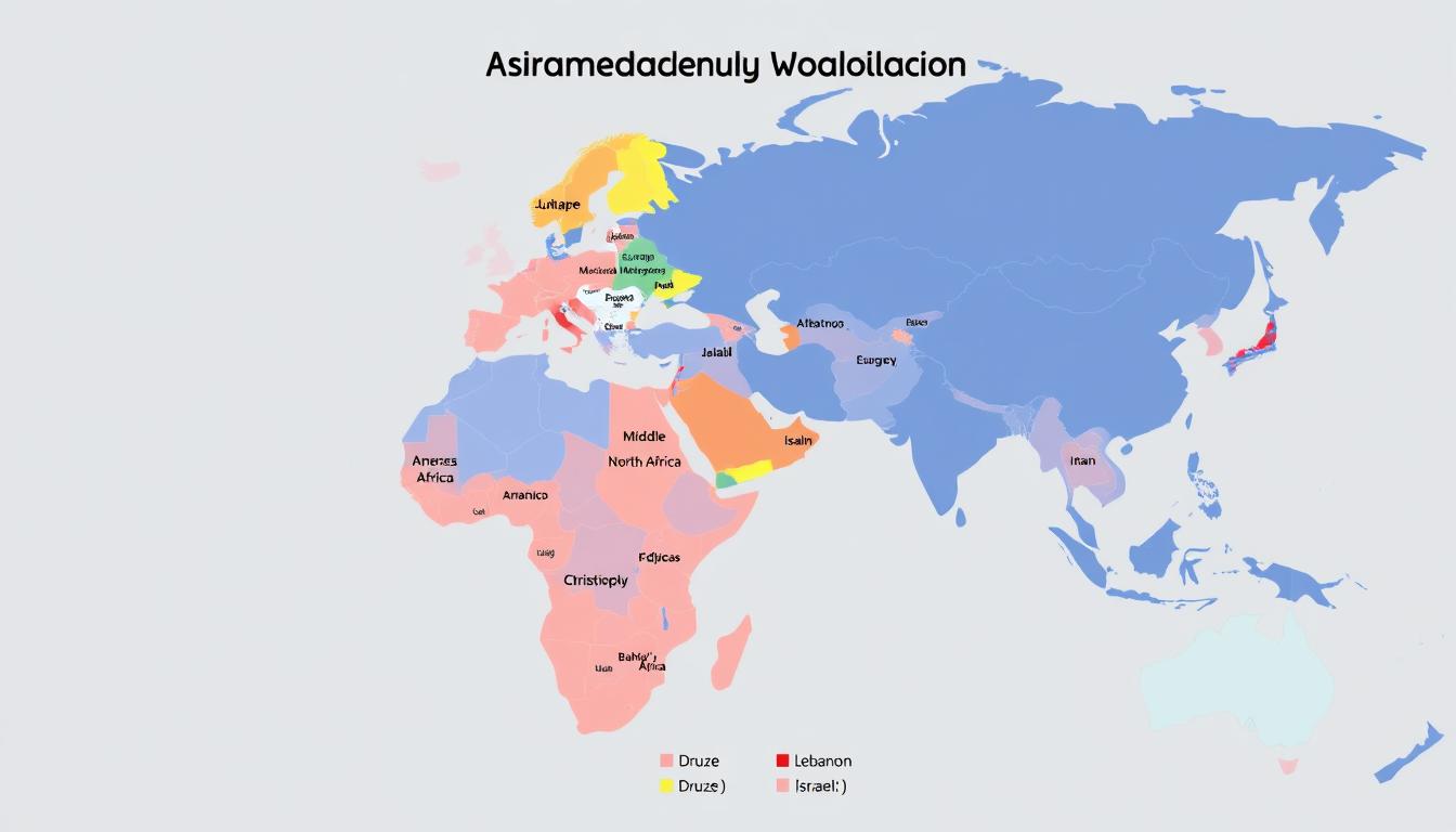 Mapa mundial mostrando a distribuição geográfica das religiões abraâmicas