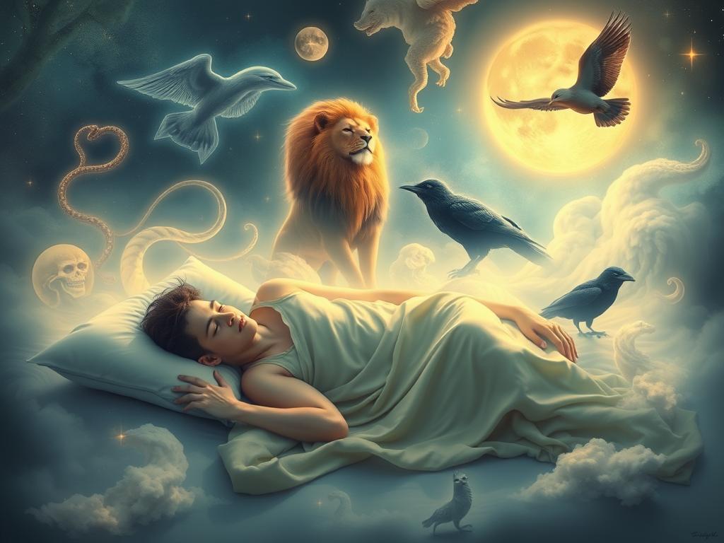 Pessoa sonhando com animais espirituais em dimensão onírica