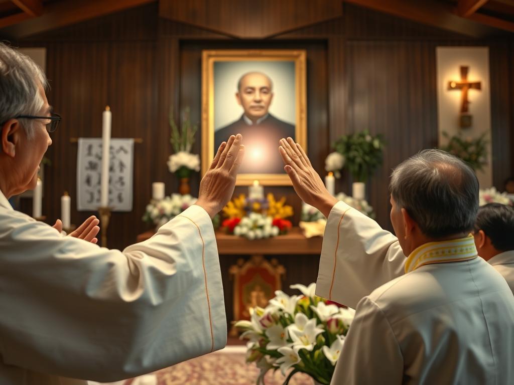 Cerimônia de Johrei na Igreja Messiânica com imposição de mãos para canalização de energia