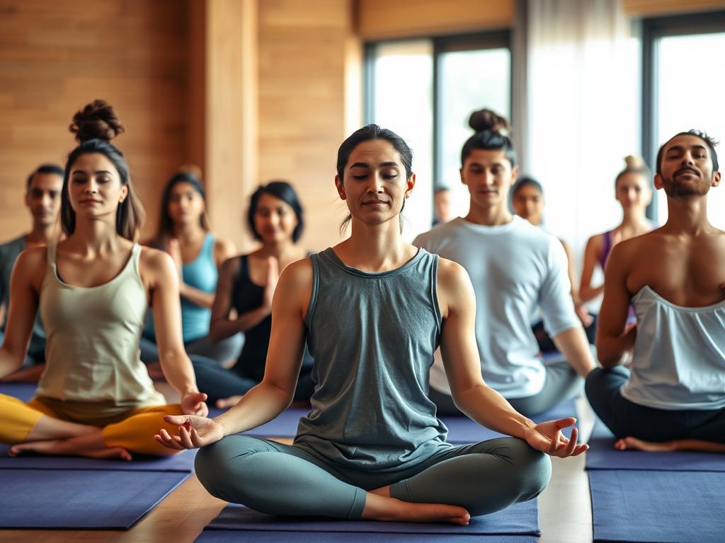 Praticantes de yoga em posição de meditação representando práticas contemplativas orientais