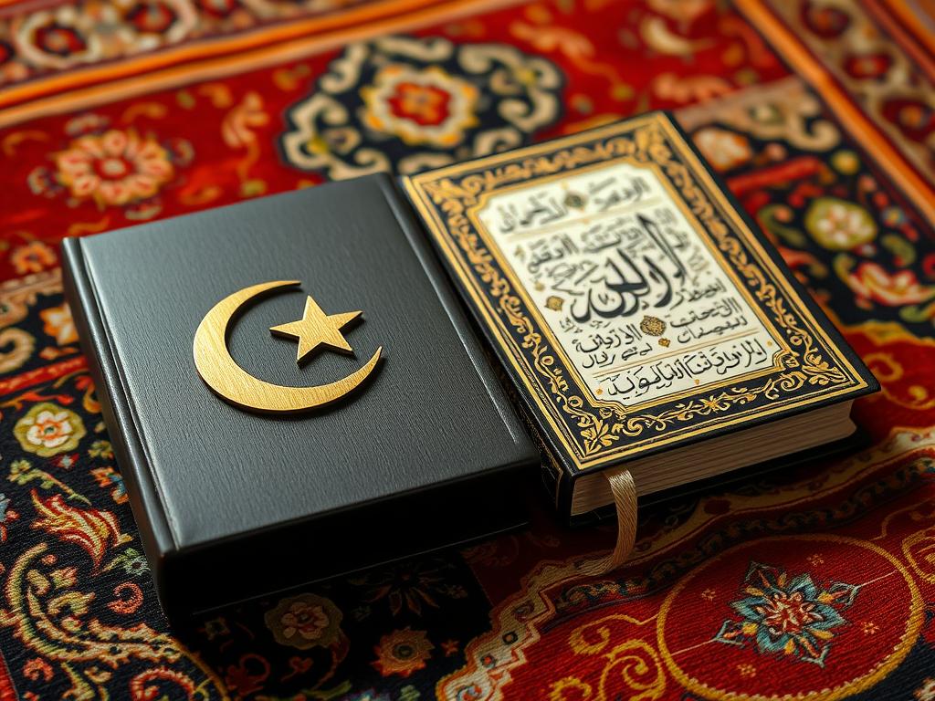Lua crescente e estrela, símbolos associados ao islamismo, e o Alcorão
