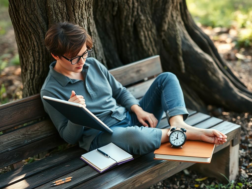 Pessoa utilizando tecnologia de forma equilibrada e consciente em ambiente natural