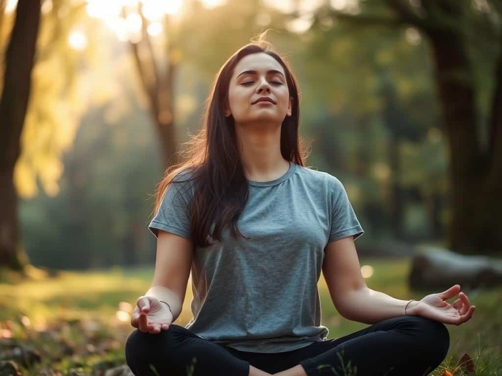 Pessoa praticando mindfulness em ambiente natural para saúde emocional