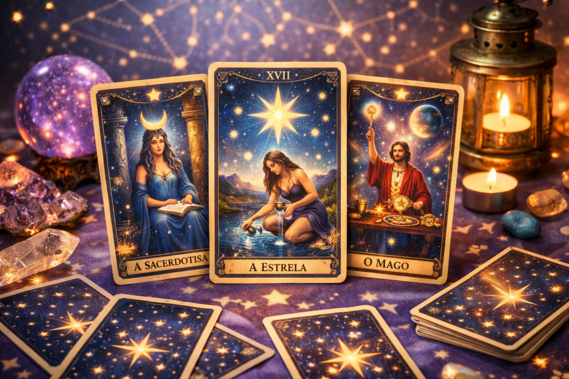 Cartas do Tarot das Estrelas revelando mensagens do universo