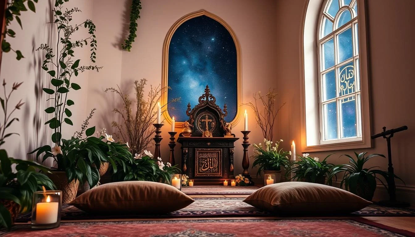 Ambiente de Oração no Lar Altar com vela acesa para oração da novena de Nossa Senhora Desatadora dos Nós